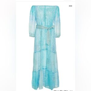 ▶️ Juliet Dunn Off the shoulder Printed 100% Silk chiffon Maxi Dress fairy sheer